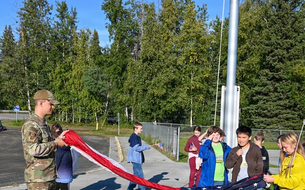 Alaska Air Guard and Eielson Honor Guard Teach Flag Protocol to Elementary Students