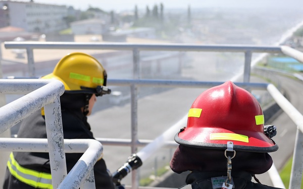 Firefighters conduct rescue training at Torii Station