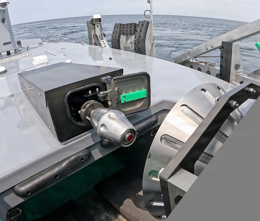 Naval Air Warfare Center Weapons Division’s Blue Water Instrumentation refuels unmanned surface vessel at sea using robotic towed connector
