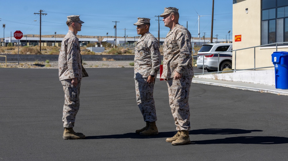 Promotion Ceremony for LCpl Spencer Estes aboard Marine Corps Logistics Base Barstow, California, September 1.