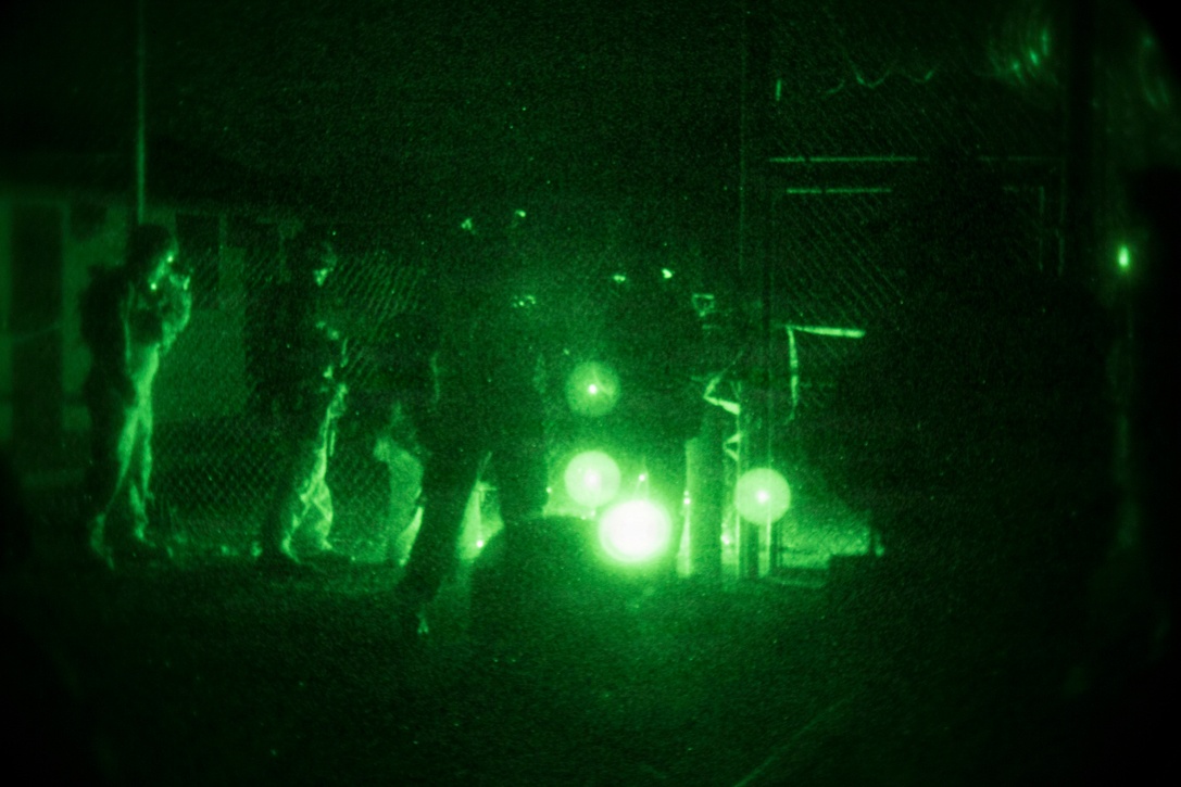 Marines with Maritime Raid Force, 24th Marine Expeditionary Unit, cut through a fence during a precision raid training event in southern Georgia, Oct. 22, 2014. The MRF captured a notional high-value individual during the raid, which was part of the 24th MEU’s Composite Training Unit Exercise in preparation for their deployment at the end of the year. (U.S. Marine Corps photo by Cpl. Todd F. Michalek)