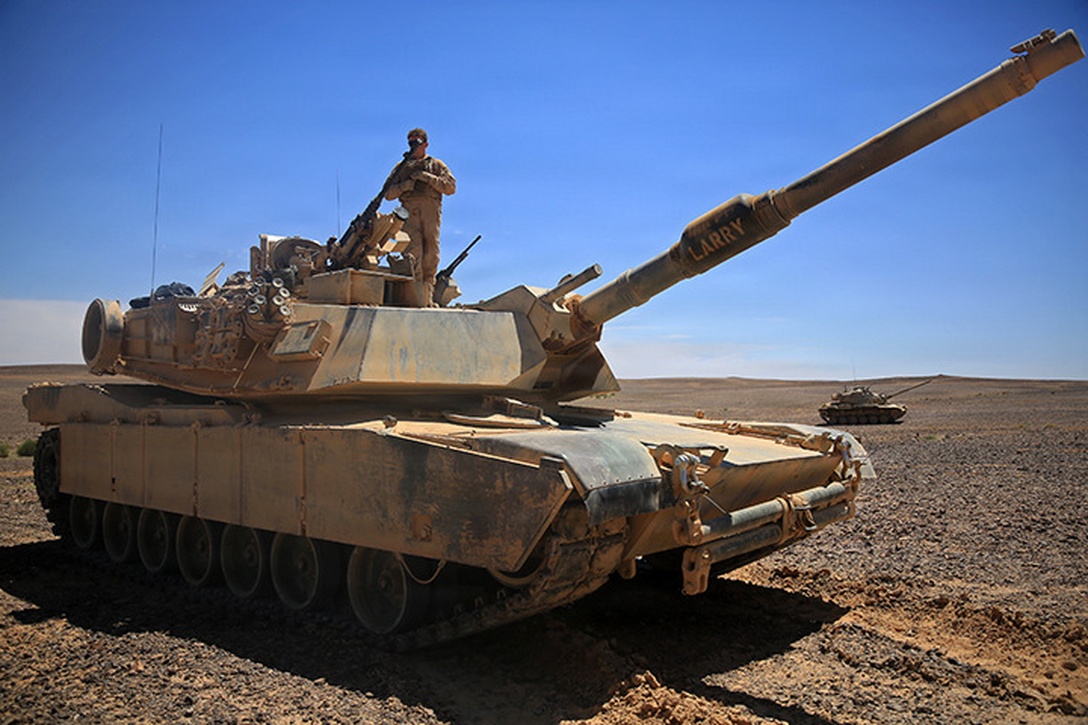 150506-M-WA276-100: JORDAN (May 6 , 2015) An M1A1 Abrams Main Battle Tank with Kilo Company, Battalion Landing Team 3rd Battalion, 6th Marine Regiment, 24th Marine Expeditionary Unit, waits in preparation for a live-fire exercise as part of Exercise Eager Lion 2015 in Jordan, May 6, 2015. Eager Lion is a recurring multinational exercise designed to strengthen military-to-military relationships, between partner nations and enhance regional security and stability. The 24th MEU is embarked on the ships of the Iwo Jima Amphibious Ready Group and deployed to maintain regional security in the U.S. 5th Fleet area of operations. (U.S. Marine Corps photo by Lance Cpl. Dani A. Zunun/Released)