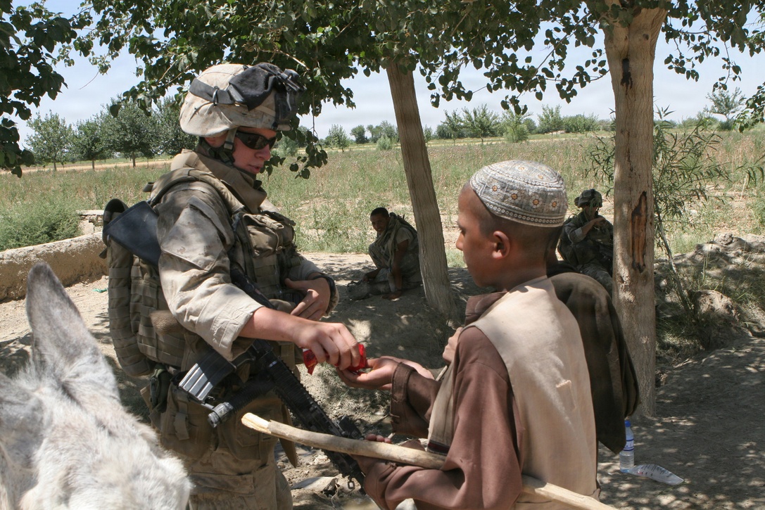 HELMAND PROVINCE, Afghanistan Marines with Alpha Company, 1st Battalion, 6th Marine Regiment, 24th Marine Expeditionary Unit, NATO International Security Assistance Force, operating in Garmsir. (Official Marine Corps photo by Cpl Alex C. Guerra)
