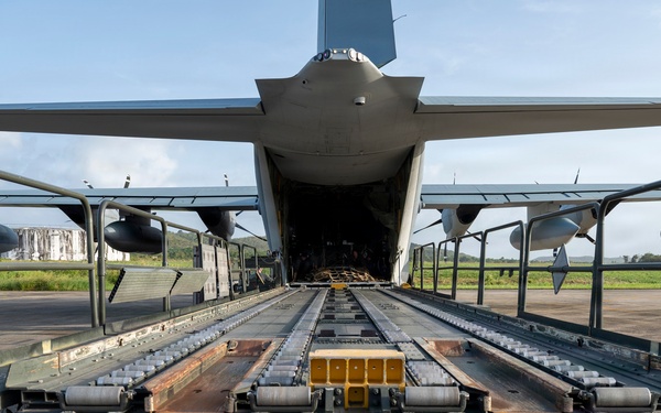 KC130J Super Hercules lands, resupplies at Jose Aponte