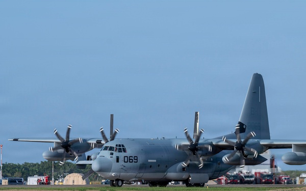 KC130J Super Hercules lands, resupplies at Jose Aponte