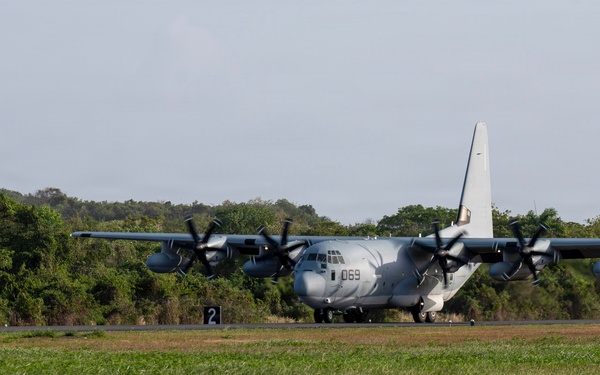 KC130J Super Hercules lands, resupplies at Jose Aponte