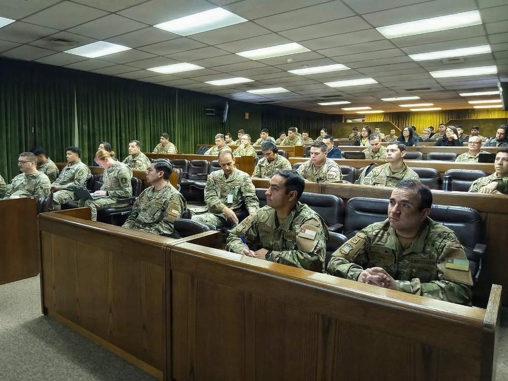 U.S. Army Soldiers assigned to U.S. Army Western Hemisphere Command and Chilean Army personnel participate in a geospatial tactical workshop and subject matter expert exchange