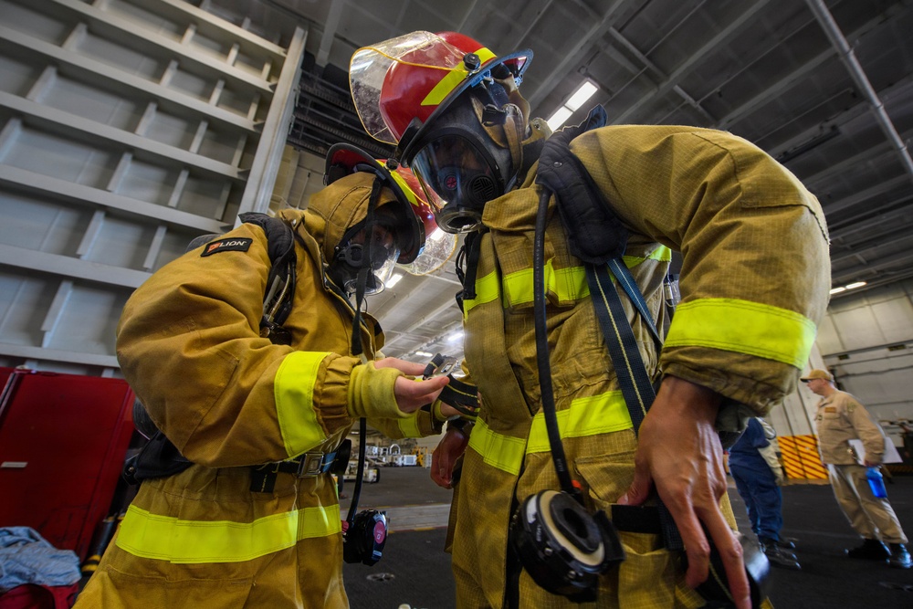 USS Theodore Roosevelt conducts damage control training.