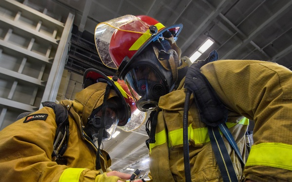 USS Theodore Roosevelt conducts damage control training.