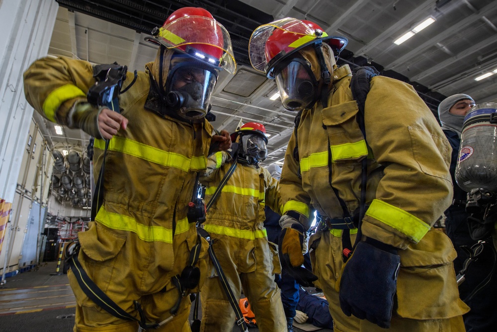 USS Theodore Roosevelt conducts damage control training.