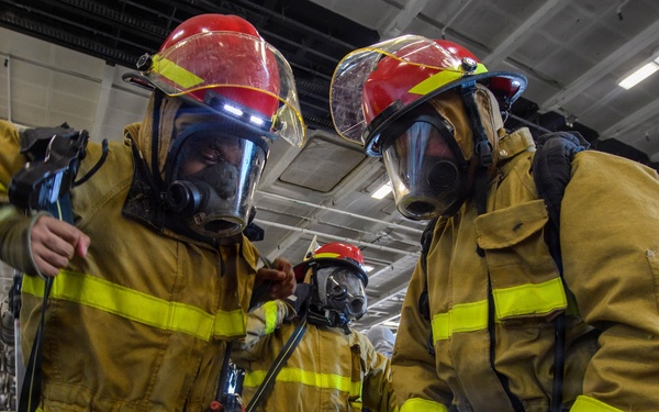 USS Theodore Roosevelt conducts damage control training.