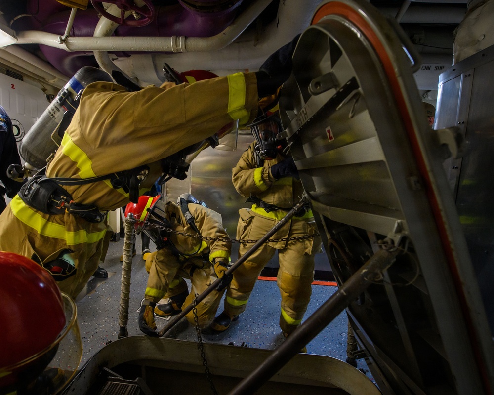 USS Theodore Roosevelt conducts damage control training.