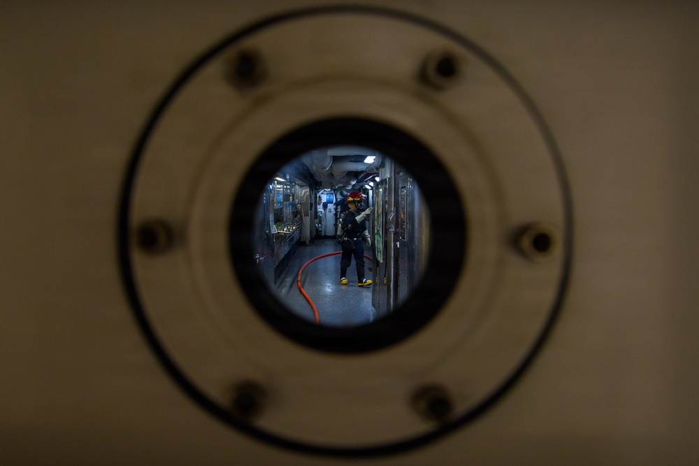 USS Theodore Roosevelt conducts damage control training.