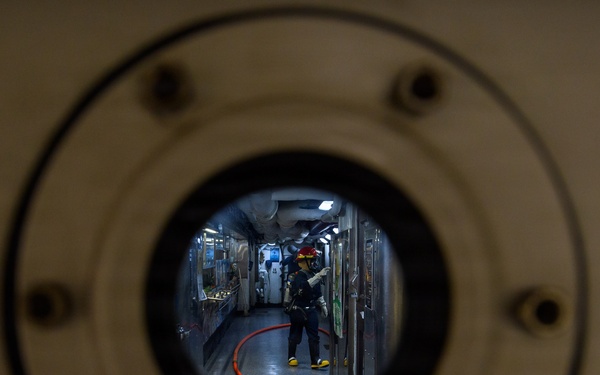 USS Theodore Roosevelt conducts damage control training.