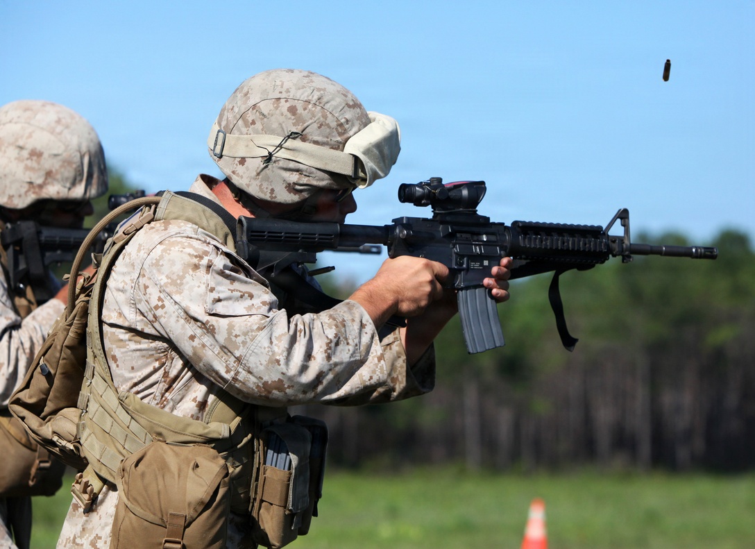 Marines with Combat Logistics Battalion 24, Combat Logistics Regiment 27, 2nd Marine Logistics Group, practice combat marksmanship at Range SR-6, July 18. The battalion is training for an upcoming deployment with the 24th Marine Expeditionary Unit.