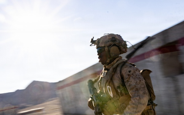 U.S. Marines with Golf Co., 2nd Bn., 1st Marines hold urban platoon assaults