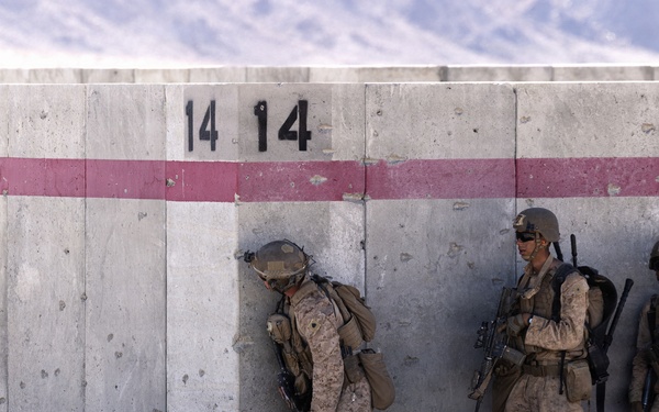 U.S. Marines with Golf Co., 2nd Bn., 1st Marines hold urban platoon assaults