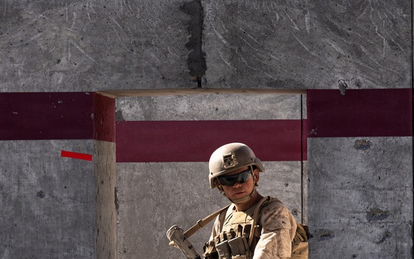 U.S. Marines with Golf Co., 2nd Bn., 1st Marines hold urban platoon assaults