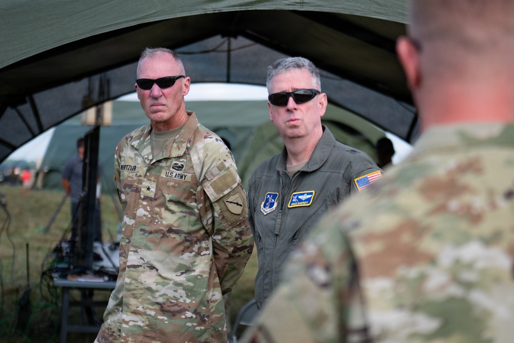 The Kentucky Air National Guard's Contingency Response Group gives National Guard leadership a demonstraion of its air defense system