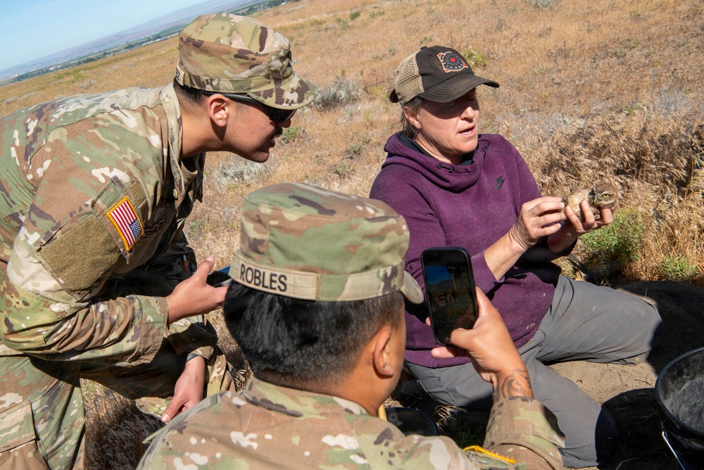 Oregon National Guard Soldiers and civilian employees learn about Eastern Oregon’s Borrowing Owls