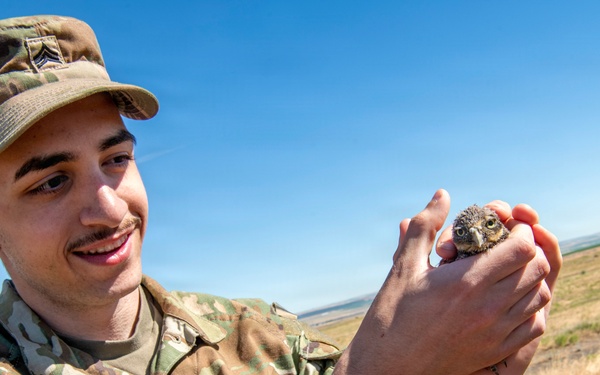 Oregon National Guard Soldiers and civilian employees learn about Eastern Oregon’s Borrowing Owls
