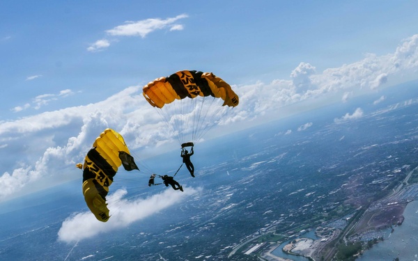 The U.S. Army Parachute Team jumps for Cleveland National Air Show