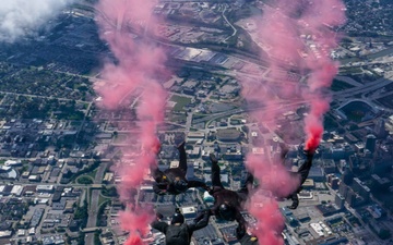 The U.S. Army Parachute Team jumps for Cleveland National Air Show