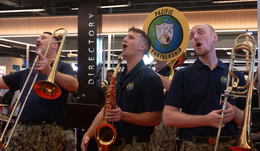Pacific Partnership Band and Malaysian Armed Forces Band holds concert at Imago Shopping Mall in Kota Kinabalu, Malaysia