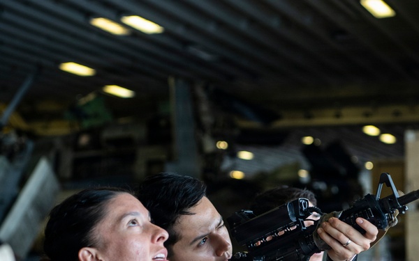 U.S. Marines Conduct Weapons Familiarization Drills Aboard USS Boxer