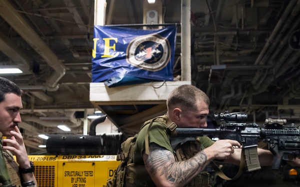 U.S. Marines Conduct Weapons Familiarization Drills Aboard USS Boxer
