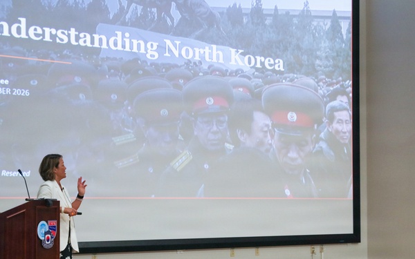 Ms. Jean Lee gives a lecture to United Nations Command staff