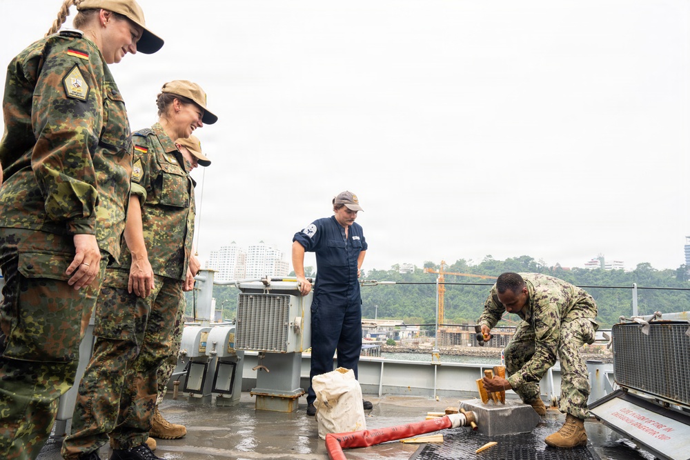 Pacific Partnership 2026 tours the British Royal Navy Batch 2 River-class offshore patrol vessel HMS Tamar (P233) in Kota Kinabalu, Malaysia