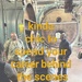 A group of people are touring an industrial facility, likely a military or government installation. A person in U.S. Navy camouflage uniform (name tag reads 'DAWSON') and a civilian in blue coveralls appear to be conducting a briefing or tour near large industrial machinery. Overlaid text reads 'kinda chic to spend your career behind the scenes.'