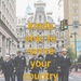 A group of U.S. Navy personnel in dress uniforms march down a city street in front of a large ornate government building, identifiable as Philadelphia City Hall. Overlaid text reads 'kinda chic to serve your country' in bold yellow typography. The image appears to be a social media graphic or recruitment-style post.