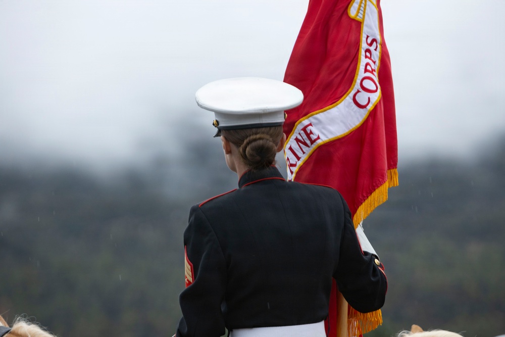 U.S. Marine Corps Mounted Color Guard presents the colors for the Big Bear Rodeo