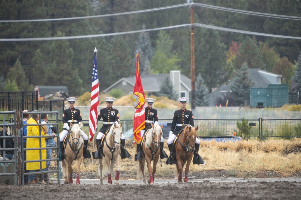 U.S. Marine Corps Mounted Color Guard presents the colors for the Big Bear Rodeo