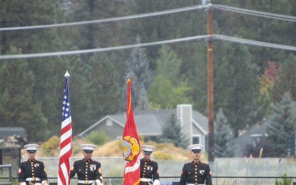 U.S. Marine Corps Mounted Color Guard presents the colors for the Big Bear Rodeo