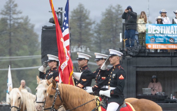 U.S. Marine Corps Mounted Color Guard presents the colors for the Big Bear Rodeo