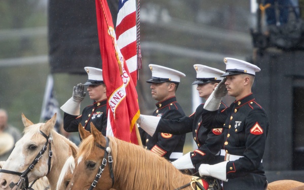 U.S. Marine Corps Mounted Color Guard presents the colors for the Big Bear Rodeo