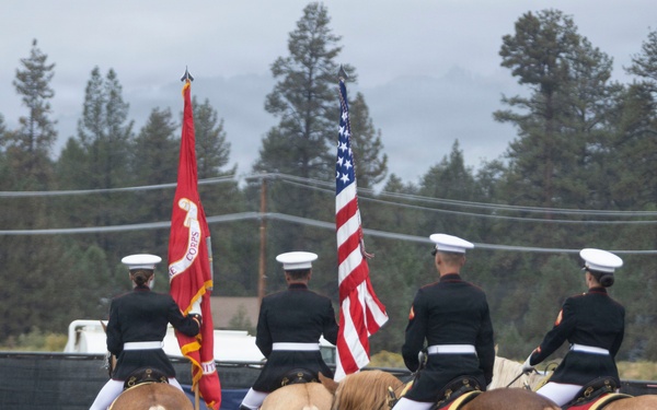 U.S. Marine Corps Mounted Color Guard presents the colors for the Big Bear Rodeo