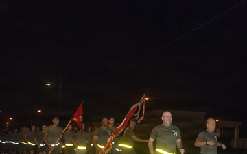 3rd MLG staff and CLR 37 Marines conduct a formation run PT to build unit camaraderie