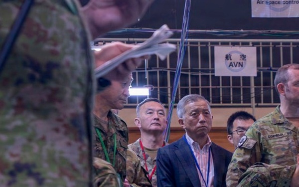 Distinguished Visitors Attend Yama Sakura 91 Exercise Control Area at Camp Higashi-Chitose