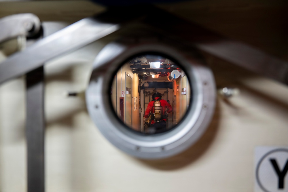 Coast Guard Cutter Donald Horsley conducts firefighting drills