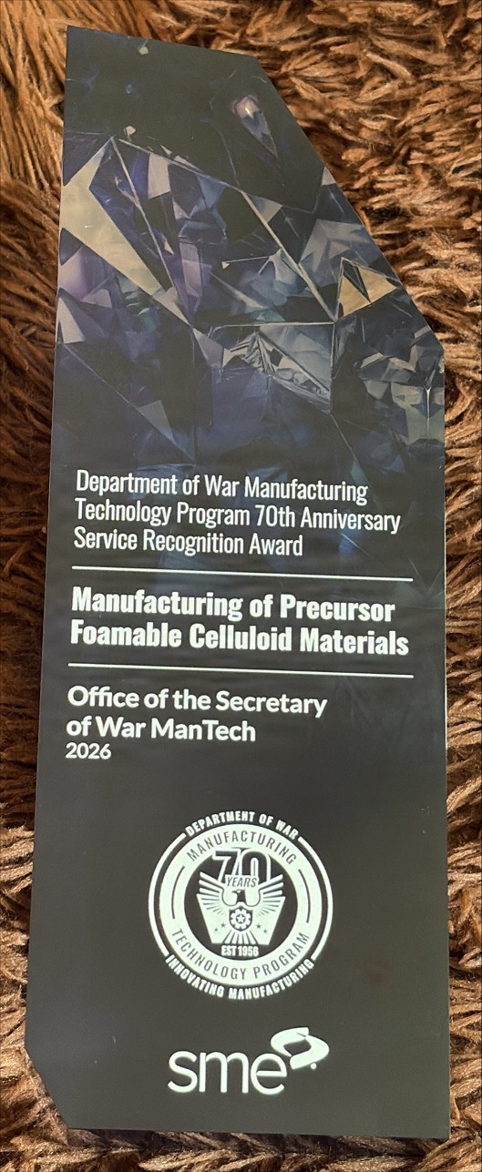 Armaments Center engineers honored for advancing domestic foamable celluloid production