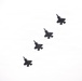 Four military jet aircraft are flying in a diagonal echelon formation against an overcast, white sky. The aircraft appear to be fifth-generation stealth fighters based on their visible silhouette characteristics, including delta wings and twin tail fins. The formation is evenly spaced and traveling in the same direction.