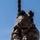 A military operator in full tactical gear is climbing a thick rope against a clear blue sky. The individual is wearing MultiCam camouflage, a tactical helmet with mounted accessories, and is visibly exerting effort during the climb. A patch on the chest reads '26-04 RENEGADE' with a skull insignia.