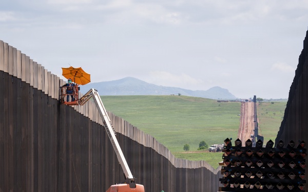 Panel Installation of New Smart Border Wall System east of Lochiel, Ariz.