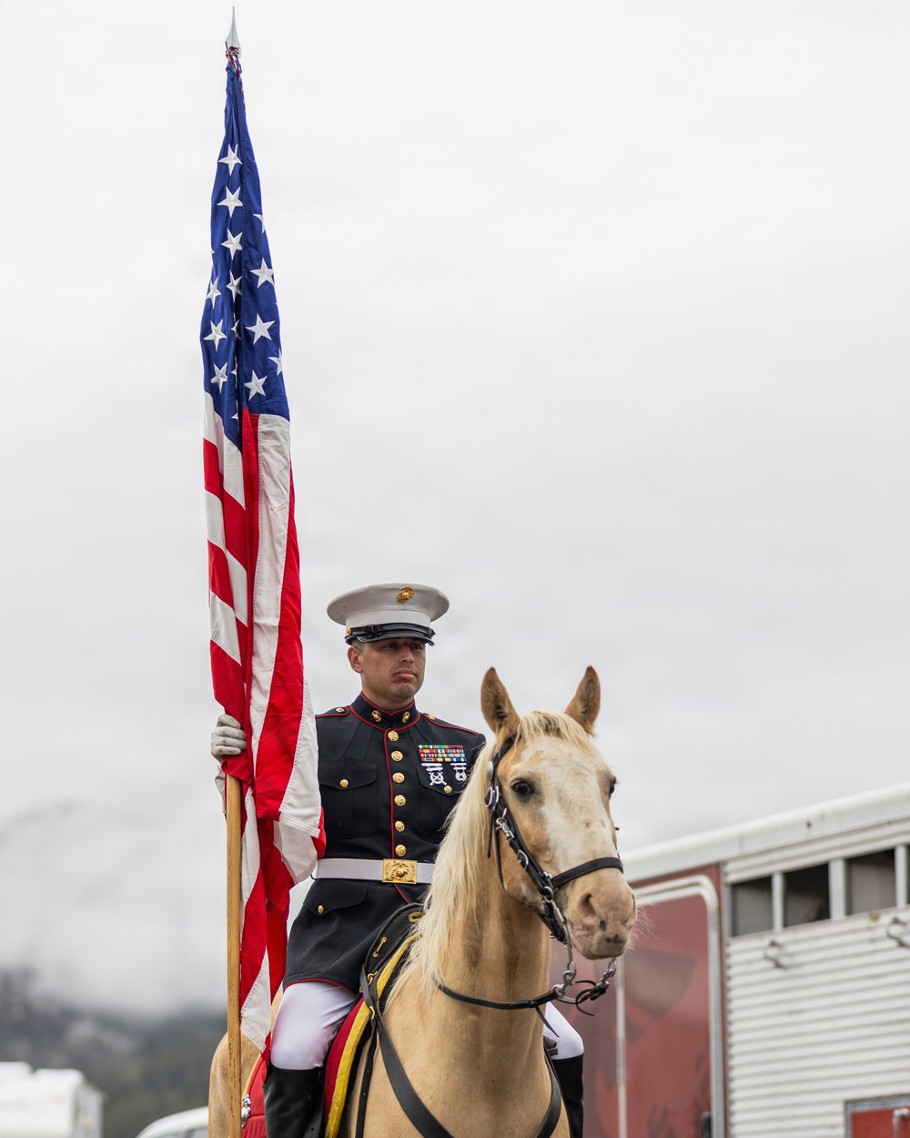 U.S. Marine Corps Mounted Color Guard presents the colors at Big Bear Rodeo
