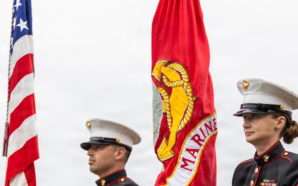 U.S. Marine Corps Mounted Color Guard presents the colors at Big Bear Rodeo