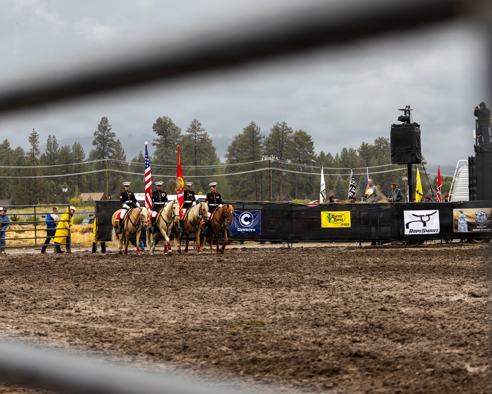 U.S. Marine Corps Mounted Color Guard presents the colors at Big Bear Rodeo